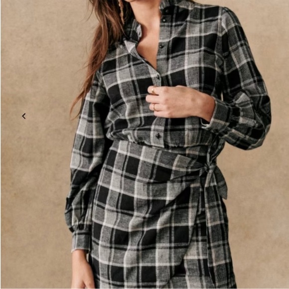 Sezane Capri Flannel Shirtdress Mini Wrap Washington Check French Academia 40 - Picture 2 of 16